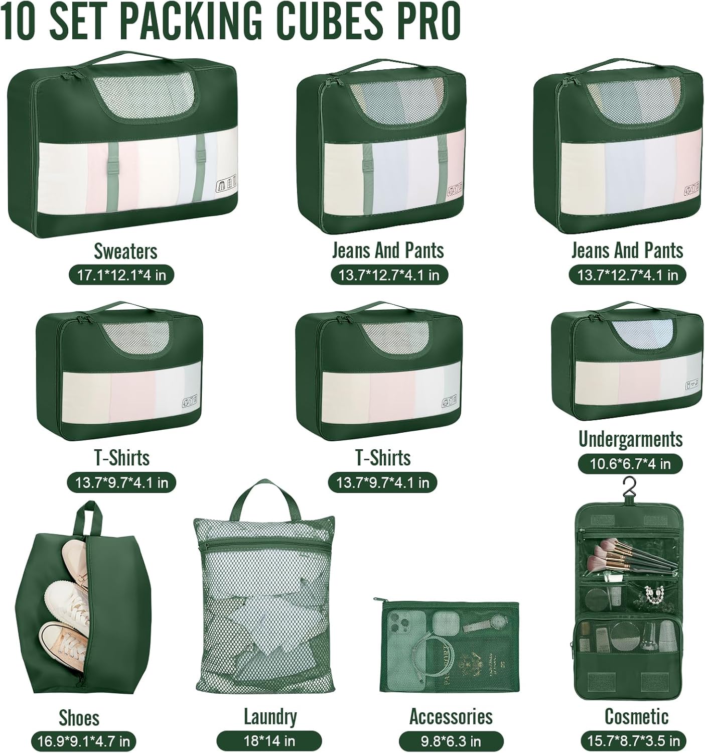 Veken | 10 Set | Packing Cube | Jungle Green - aborderproducts