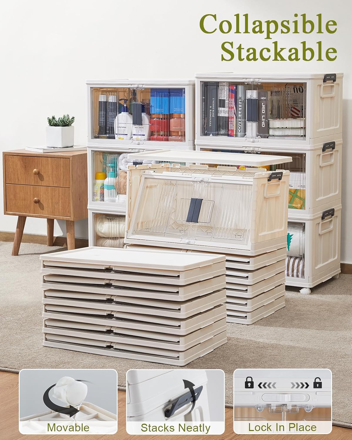 OlarHike | Storage Bins | 48QT | 6 Pack | Warm Gray - aborderproducts