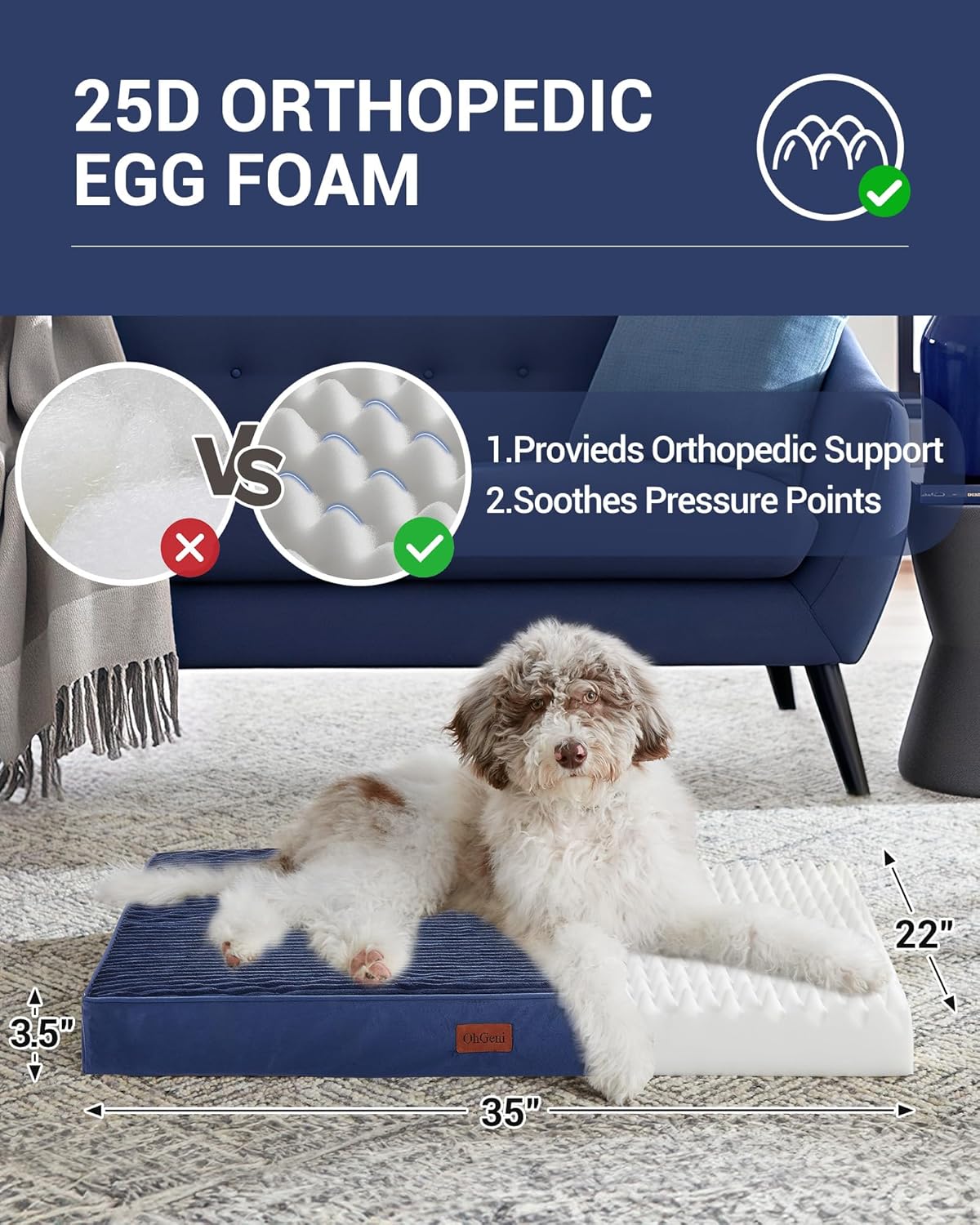 OhGeni | Dog Bed | 35 Inch | Navy - aborderproducts