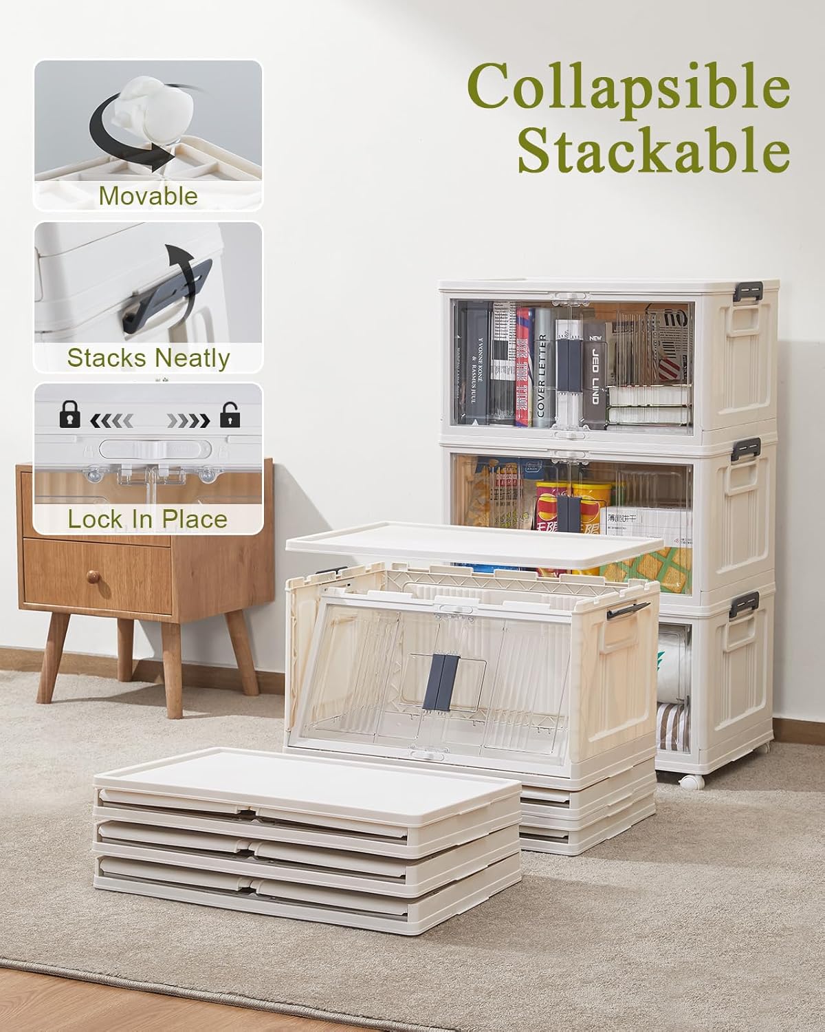 OlarHike | Storage Bins | 48QT | 3 Pack | Warm Gray - aborderproducts