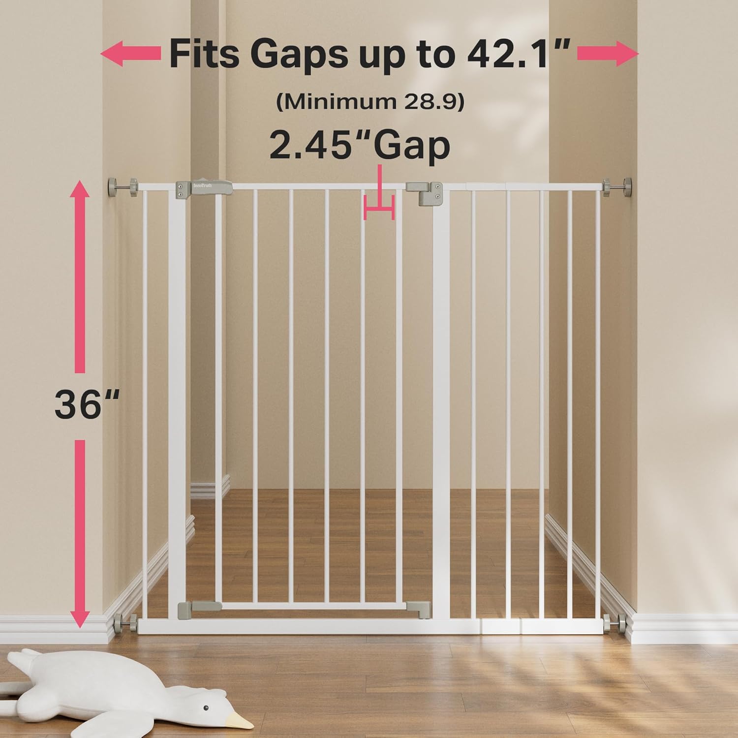 InnoTruth | Baby Gate | 28.9-42.1" W x 36" H | White - aborderproducts