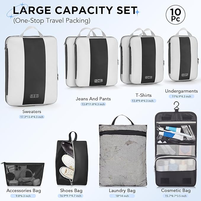 OlarHike |  Compression Packing Cubes | 10 Sets | Black