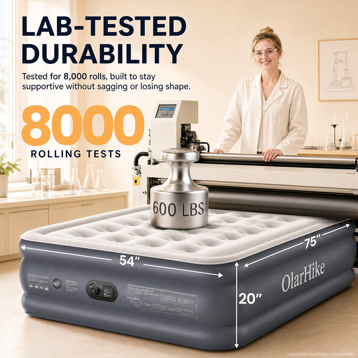 OlarHike Full Air Mattress Built-in Pump，20" Air Bed for Home,600LBS-zoom-2