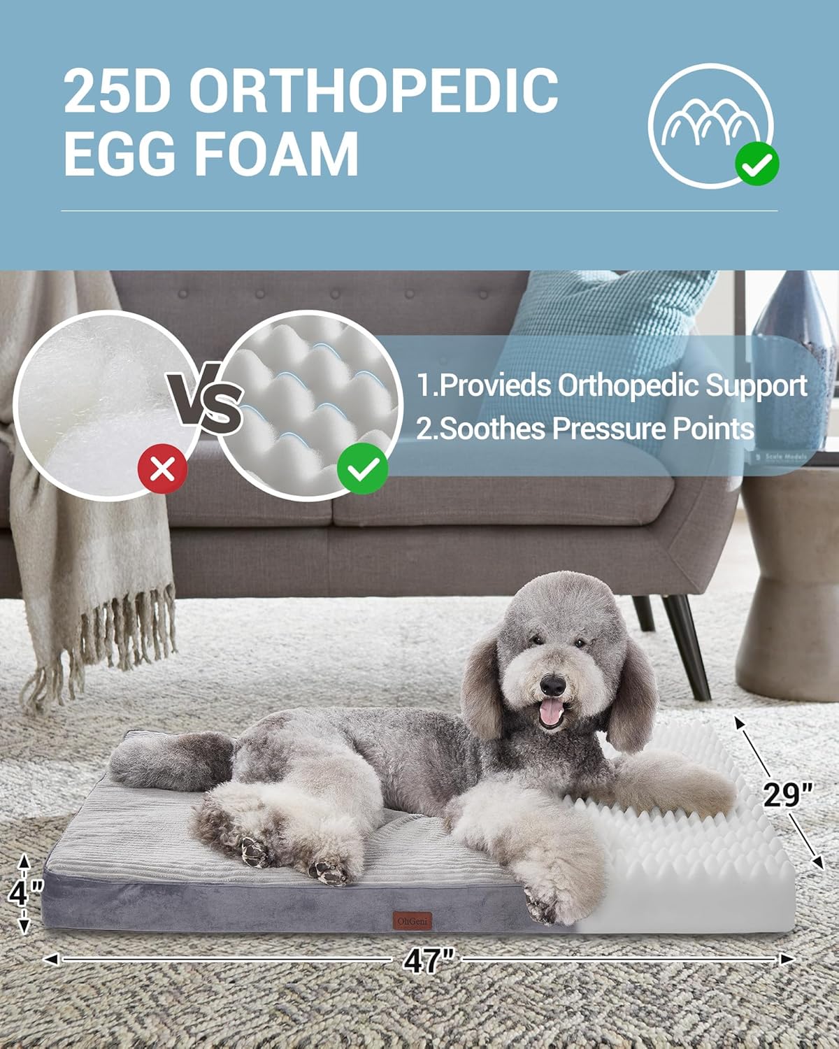OhGeni | Dog Bed | 47 Inch | Gray - aborderproducts