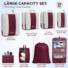 OlarHike | Compression Packing Cubes | 10 Sets | Burgundy - aborderproducts