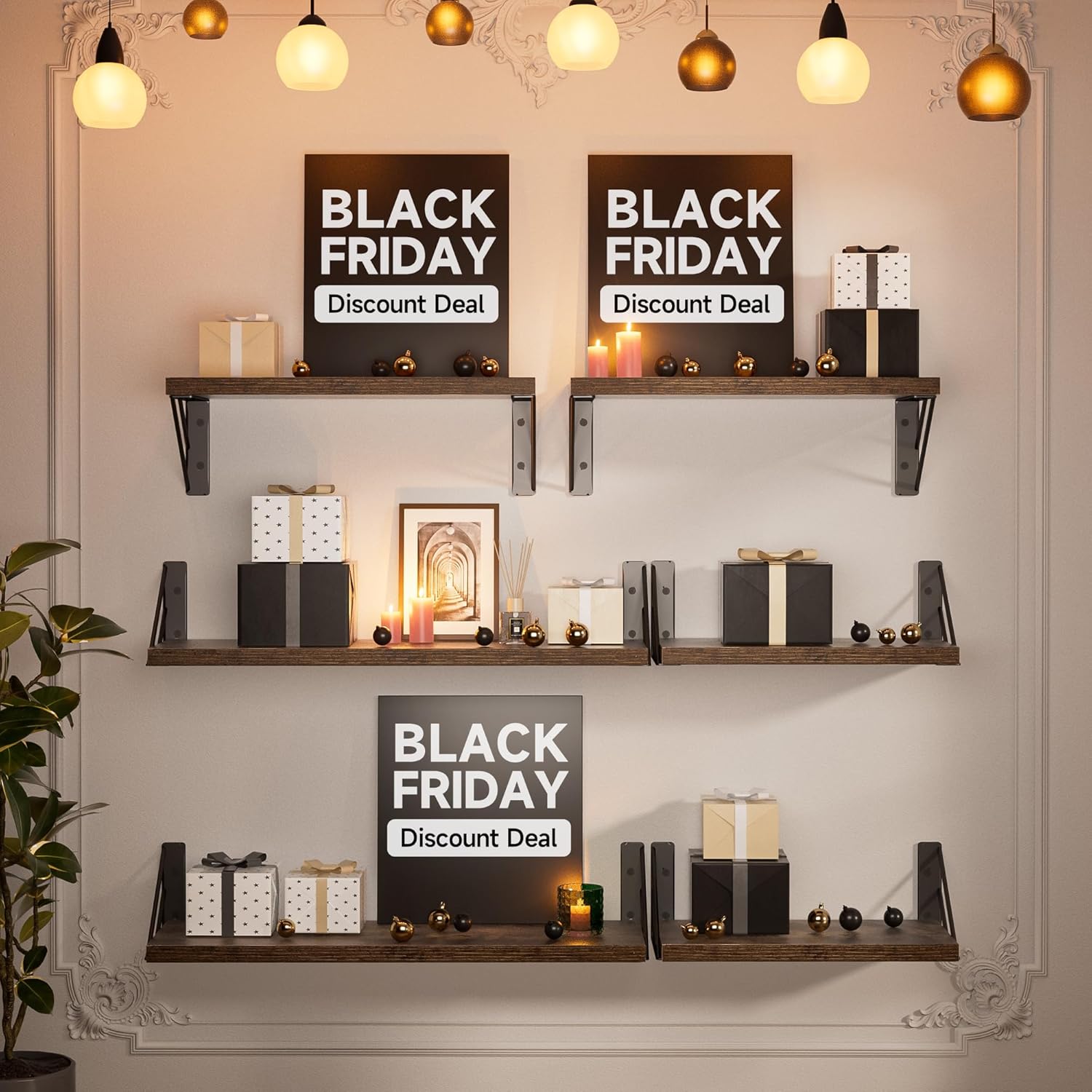 BAYKA | Floating Shelves | Set of 3 | Rustic Brown - aborderproducts