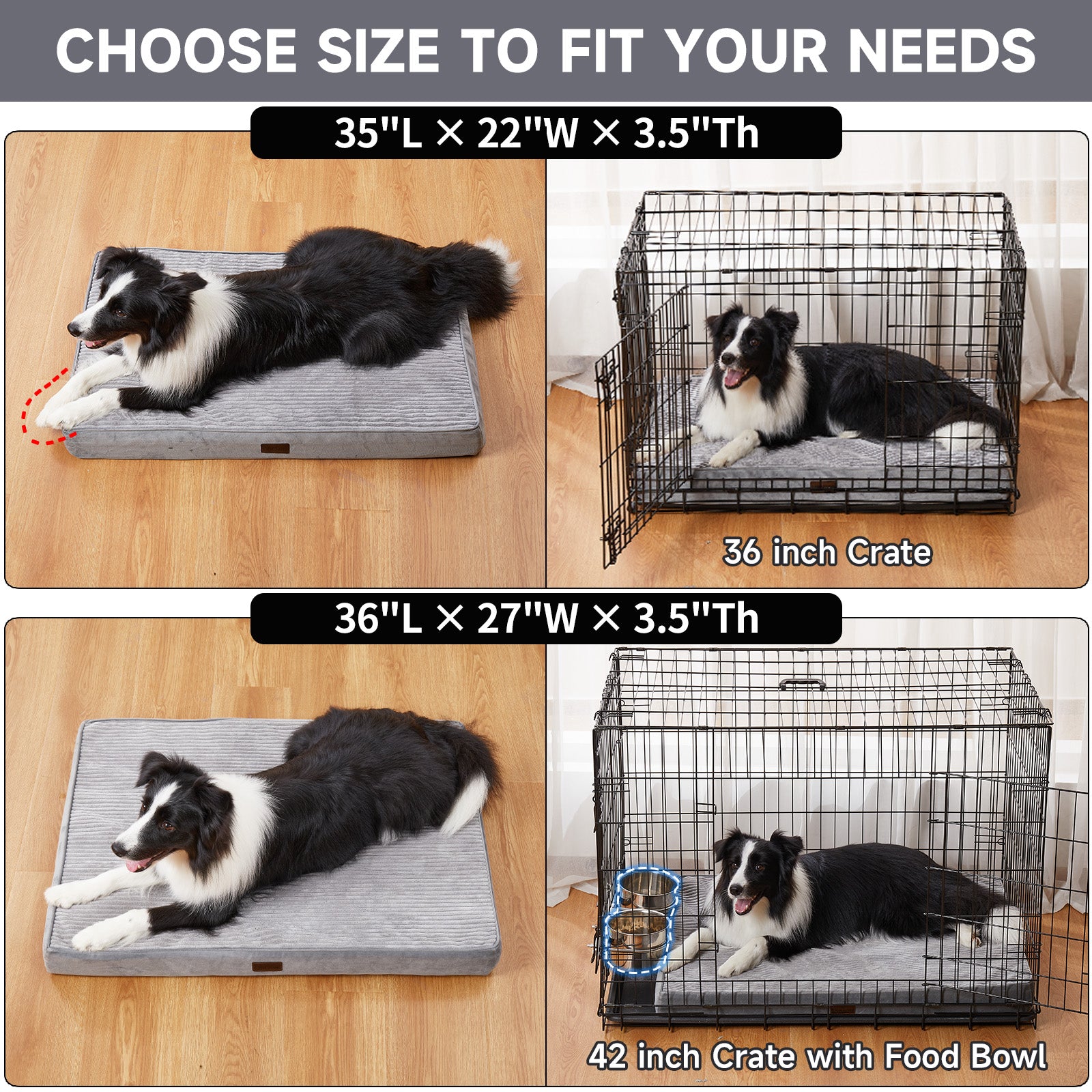 OhGeni Orthopedic Waterproof & Machine Washable Dog Bed for Medium Large Pets, Suitable for Crates, Cat Mat with 25D Egg Crate Foam, Non-Slip Bottom & Removable Cover, 35 Inches(Gray) - aborderproducts