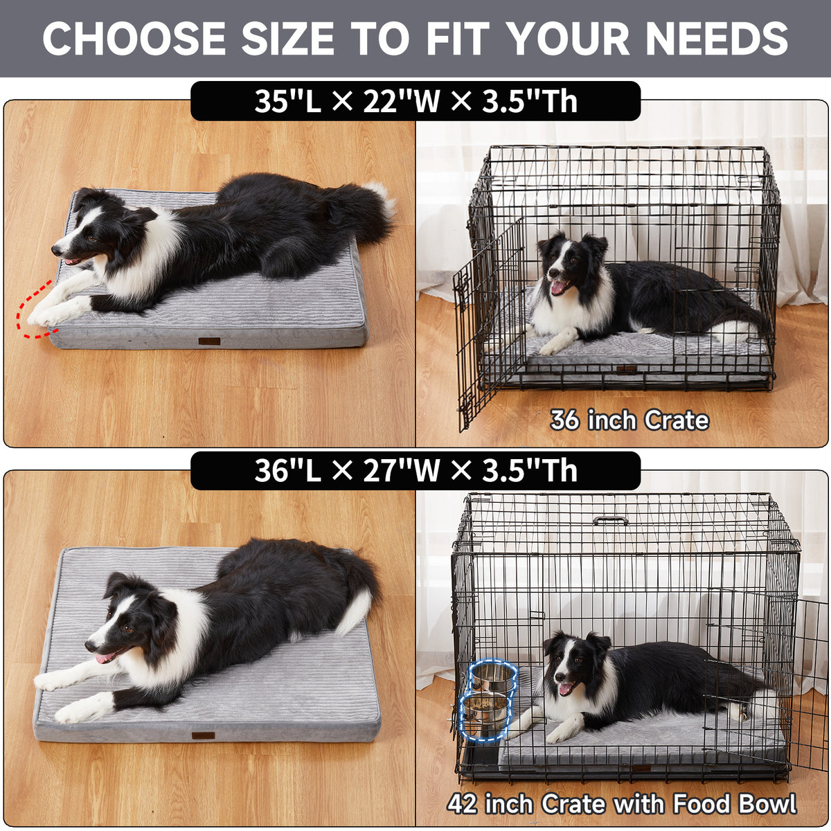OhGeni Orthopedic Waterproof & Machine Washable Dog Bed for Medium Large Pets, Suitable for Crates, Cat Mat with 25D Egg Crate Foam, Non-Slip Bottom & Removable Cover, 35 Inches(Gray)