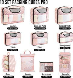 Veken | 10 Set | Packing Cube | Sweet Pink Stripes - aborderproducts