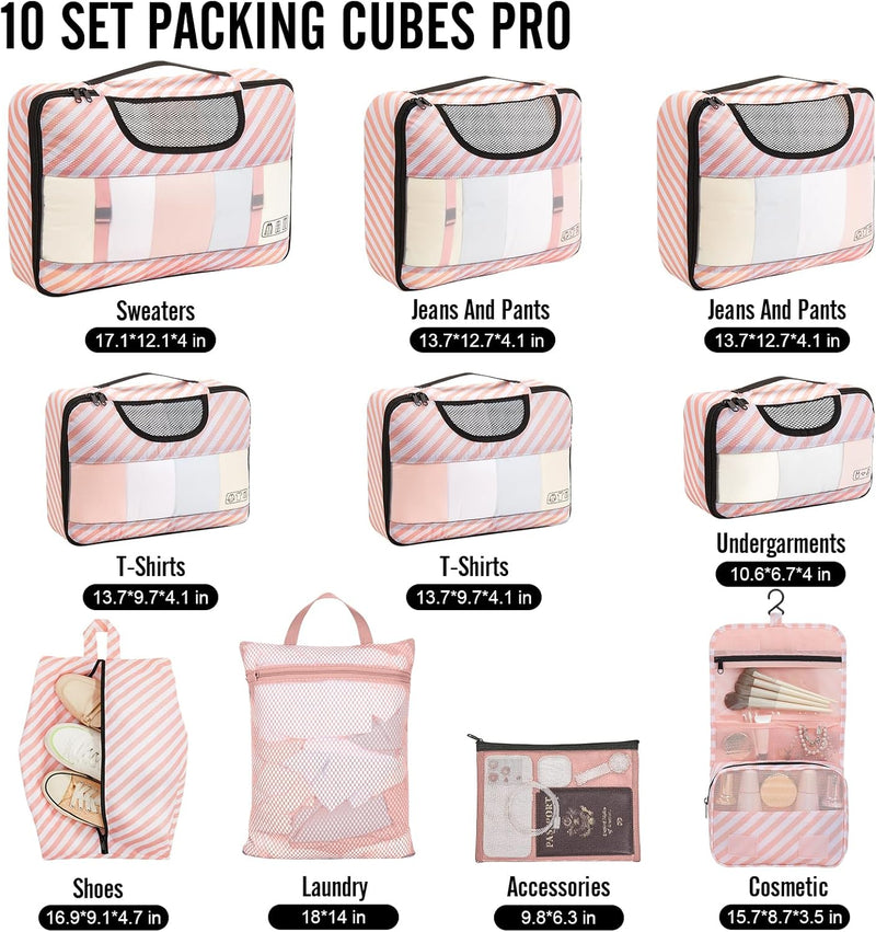 Veken | 10 Set | Packing Cube | Sweet Pink Stripes-zoom-