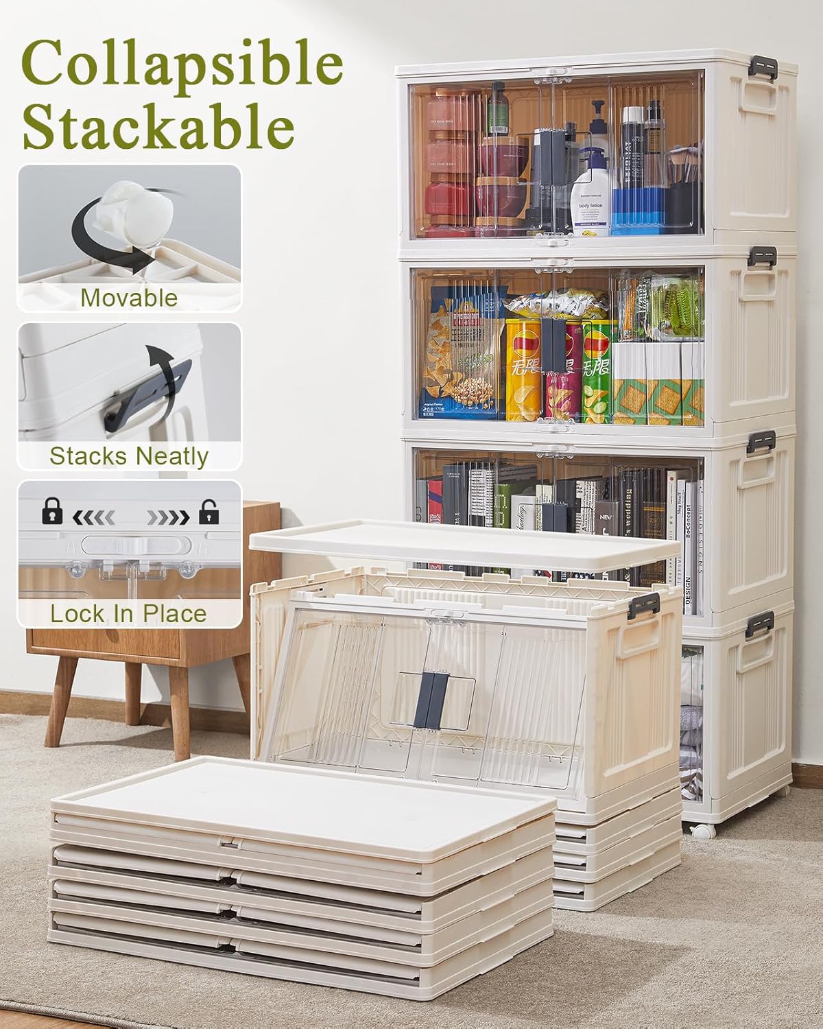 OlarHike | Storage Bins | 76QT | 4 Pack | Warm Gray - aborderproducts