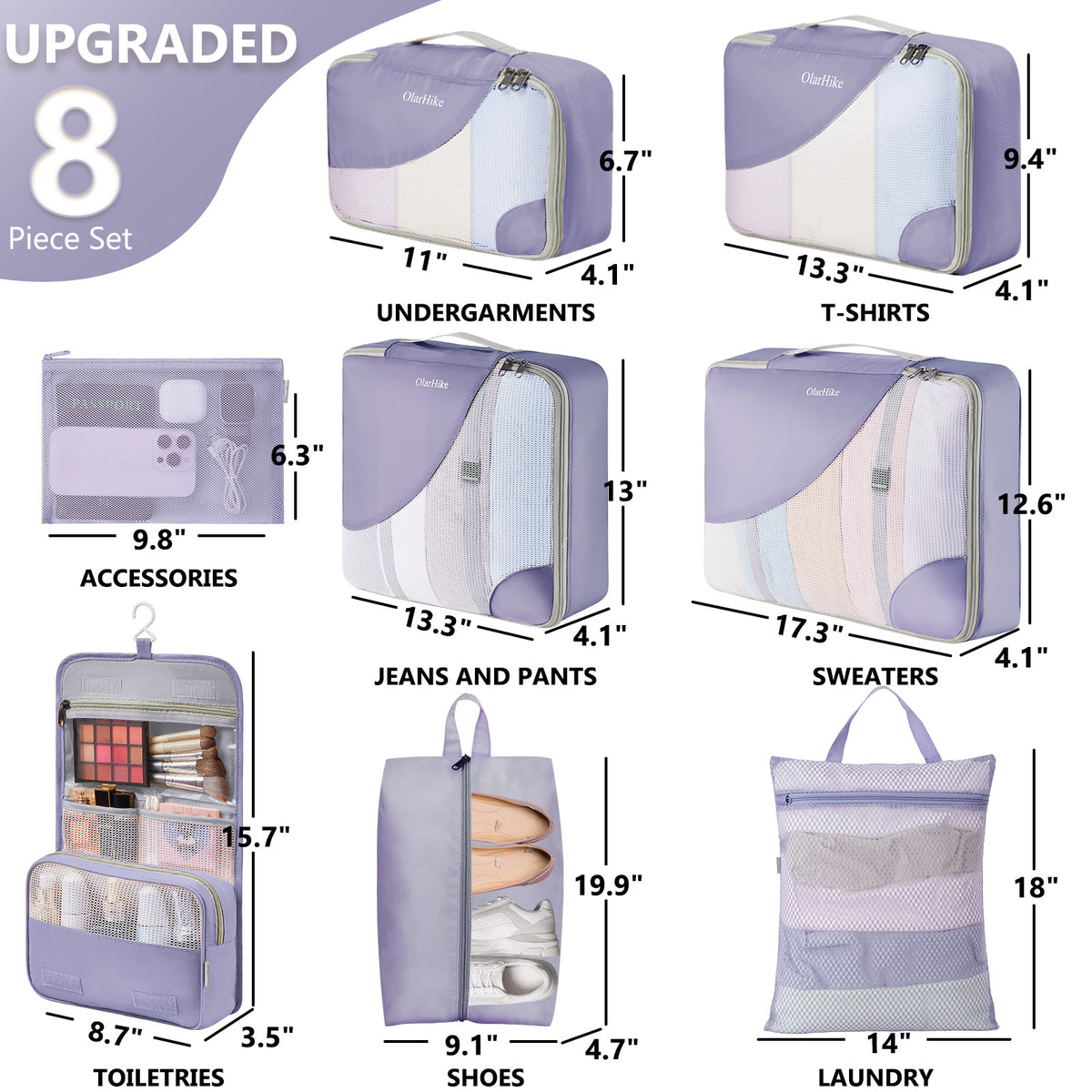 OlarHike | Packing Cubes | 8 Set (Short-Term Trip) | Purple Gray - aborderproducts