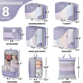 OlarHike | Packing Cubes | 8 Set (Short-Term Trip) | Purple Gray - aborderproducts
