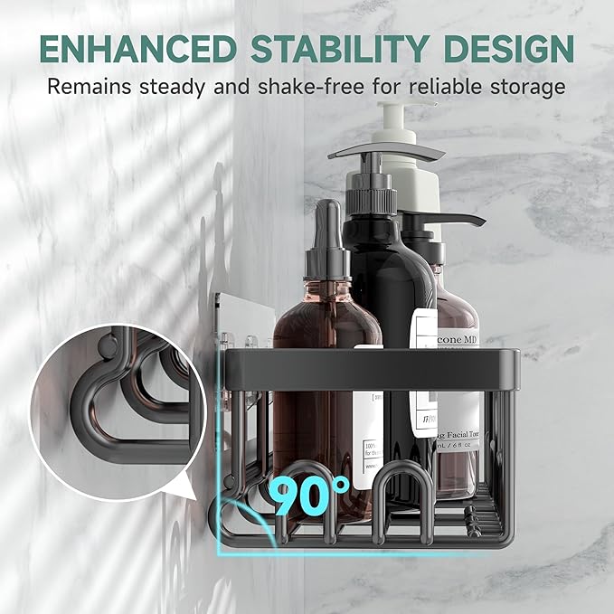 Veken Rustproof & Waterproof Shower Caddy 2-Pack, No Drilling Adhesive Shelves Rack with Soap Holder, Large Capacity Bathroom Organizers and Storage, Wall-Mounted Kitchen & Home Decor, Black - aborderproducts