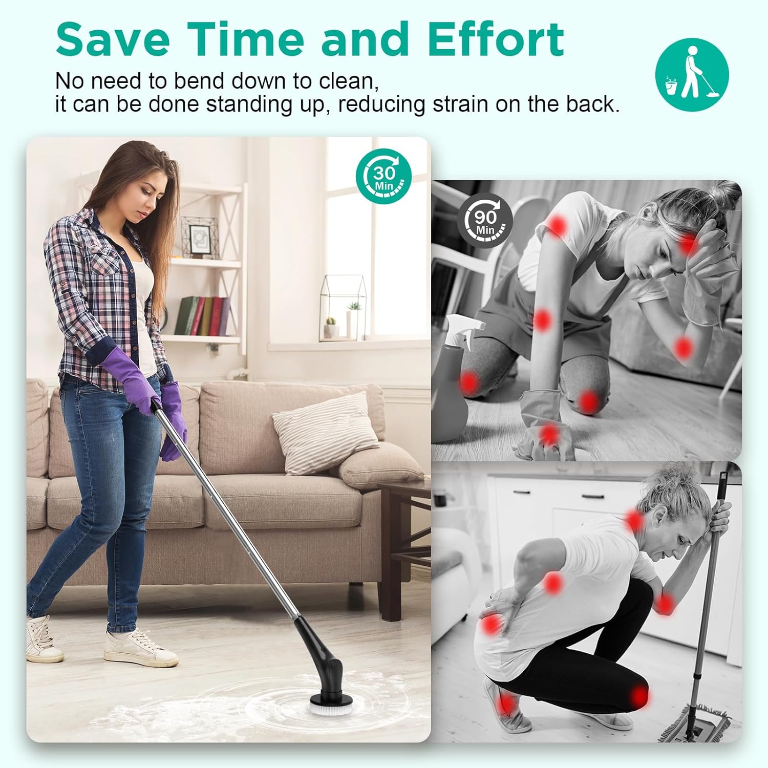 VEKEN ELECTRIC SPIN SCRUBBER, 9 REPLACEABLE BRUSH HEADS - aborderproducts