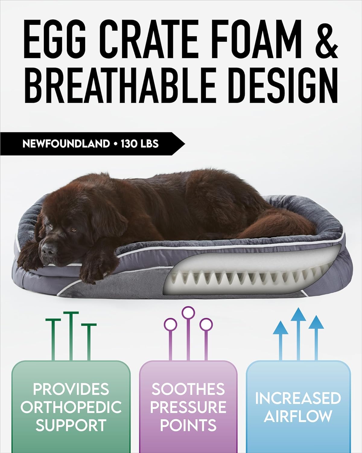 Orthopedic Dog Bed| XX-Large (48 x 35 x 7.5 Inch)|Gray|OhGeni - aborderproducts