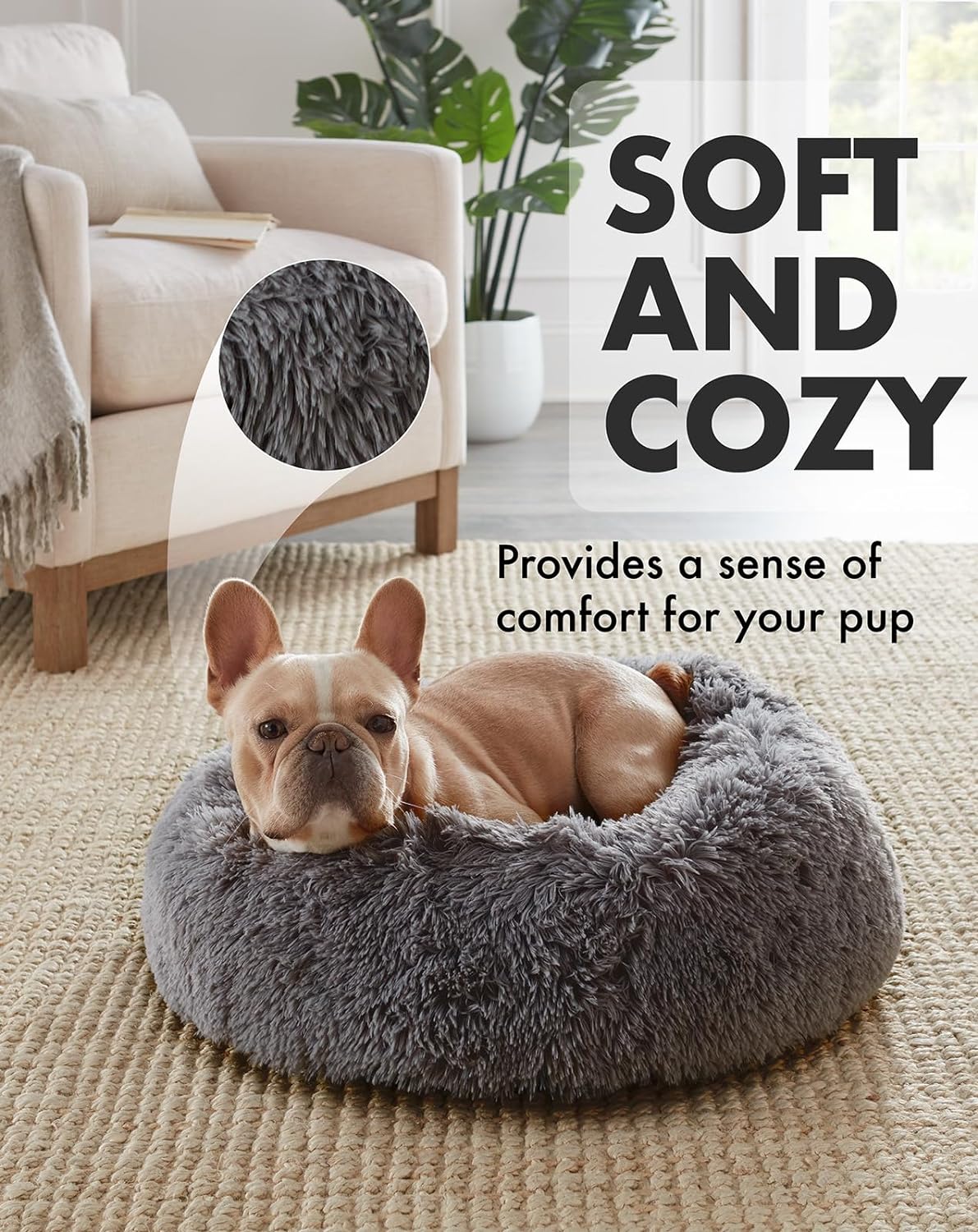 Calming Donut Bed for Dogs and Cats| Medium (23 x 23 x 7 Inch))|Dark Gray|OhGeni - aborderproducts