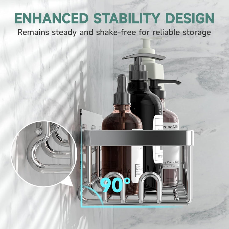 Veken Rustproof & Waterproof Shower Caddy 3-Pack, No Drilling Adhesive Shelves Rack with Soap Holder, Large Capacity Bathroom Organizers and Storage, Wall-Mounted Kitchen & Home Decor, Silver-zoom-