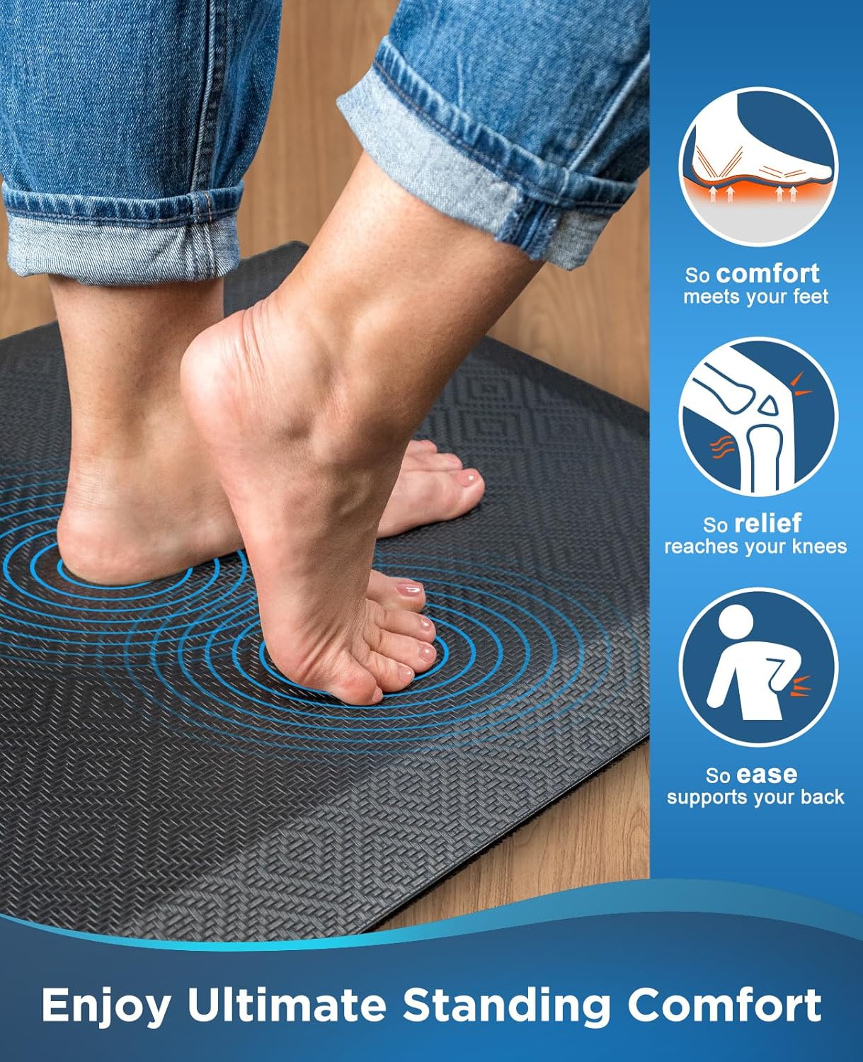 Ophanie | Anti Fatigue Cushioned Mat | 2 Pack | 20"x 32" + 20"x 48"| Black - aborderproducts