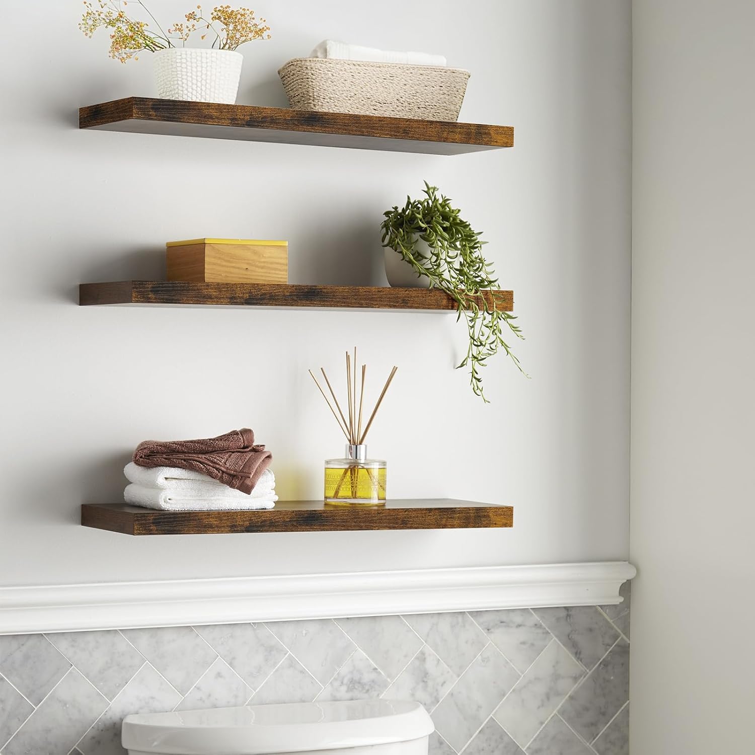 BAYKA | Floating Shelves | 22.5 inches | 3 Piece | Rustic Brown - aborderproducts