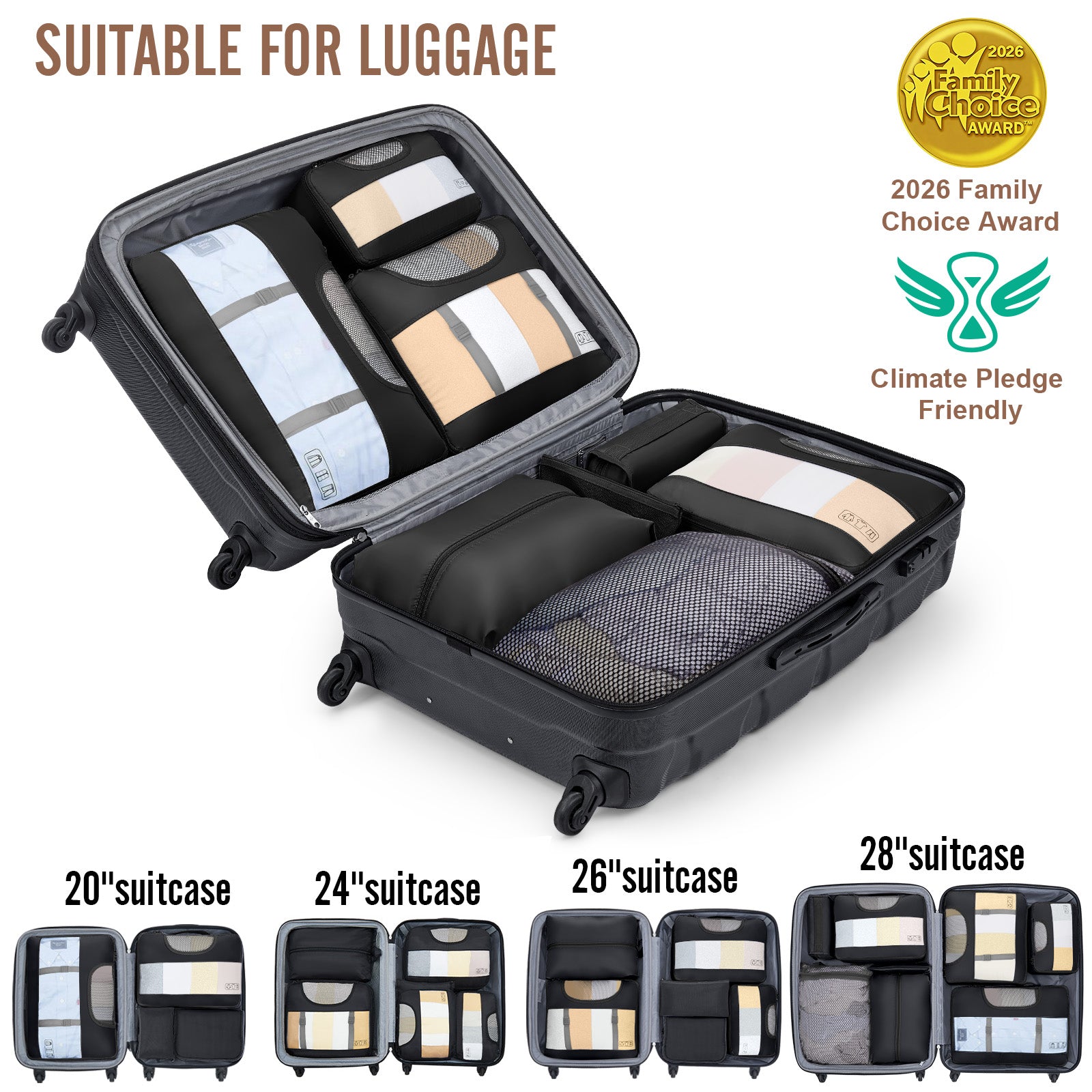 Veken 10 Set/8 Set Packing Cubes for Travel Essentials,Anti-Wrinkle Buckled Suitcase Organizer for Shoe & Toiletry Bag,Carry On Luggage Bag for Airplane & College Dorm Room Accessories,Women Men Gifts-43