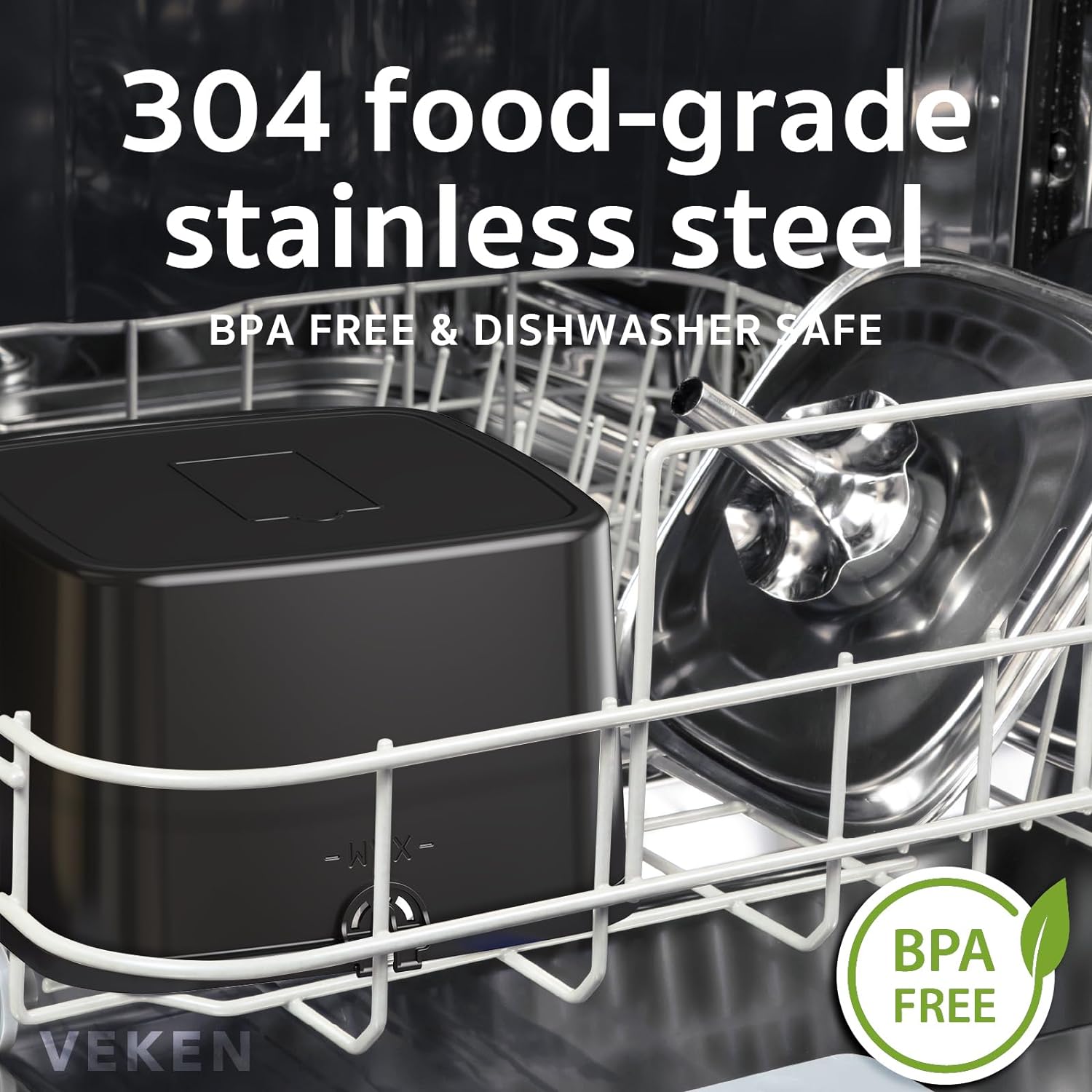 Veken | Innovation Award Winner Stainless Steel Cat Water Fountain | 95oz/2.8L | Space Black - aborderproducts