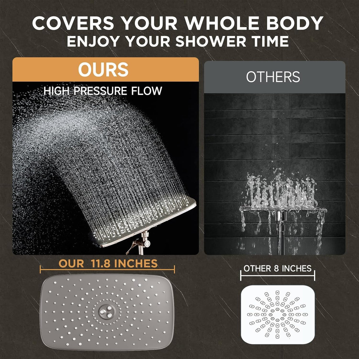 Veken | Wide Rain Shower Head Combo | 2.5 GPM | Brushed Nickel