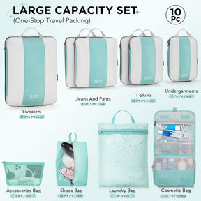10 Set Compression Packing Cubes for Travel Essentials,Compressible Expandable Packing Cubes for Suitcase,OlarHike Luggage Organizer Bags for Travel,Handy Helper for Organizing Clothes(New Blue Green) - aborderproducts