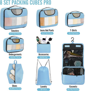 Veken | Packing Cubes | 8 Set | Light Blue