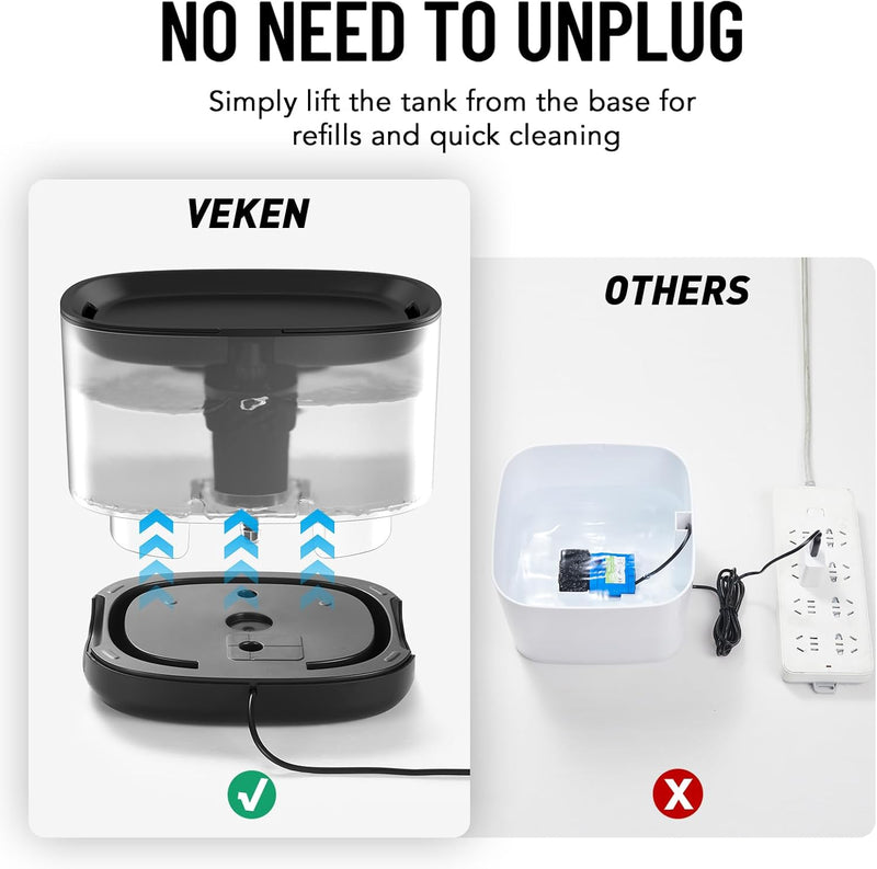 Veken| Cat Water Fountain | Detachable | 84oz/2.5L | Black-zoom-