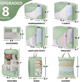 8 Set Packing Cubes for Travel, Anti-Tearing Suitcase Organizer for Luggage with Shoe & Hanging Toiletry Bag,Gifts for Women Mom,OlarHike Vacation Essentials & Accessories for Cruise Ship,Matcha Green - aborderproducts