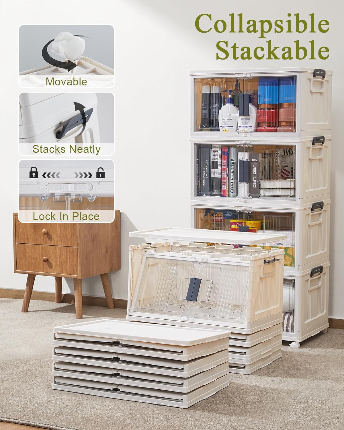 OlarHike | Storage Bins | 48QT | 4 Pack | Warm Gray - aborderproducts