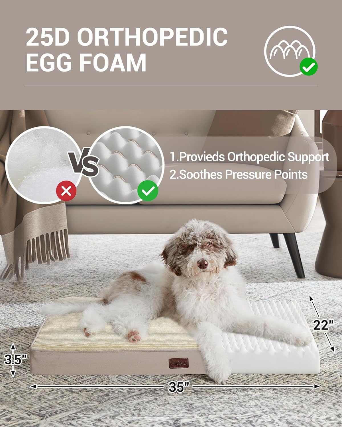 OhGeni | Dog Bed | 35 Inch | Khaki - aborderproducts