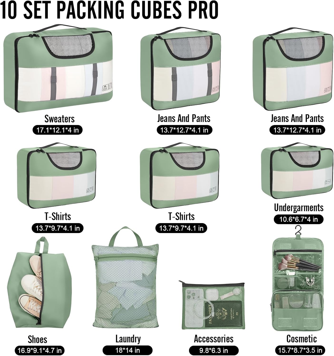 Veken | 10 Set | Packing Cube | Jade Matcha - aborderproducts