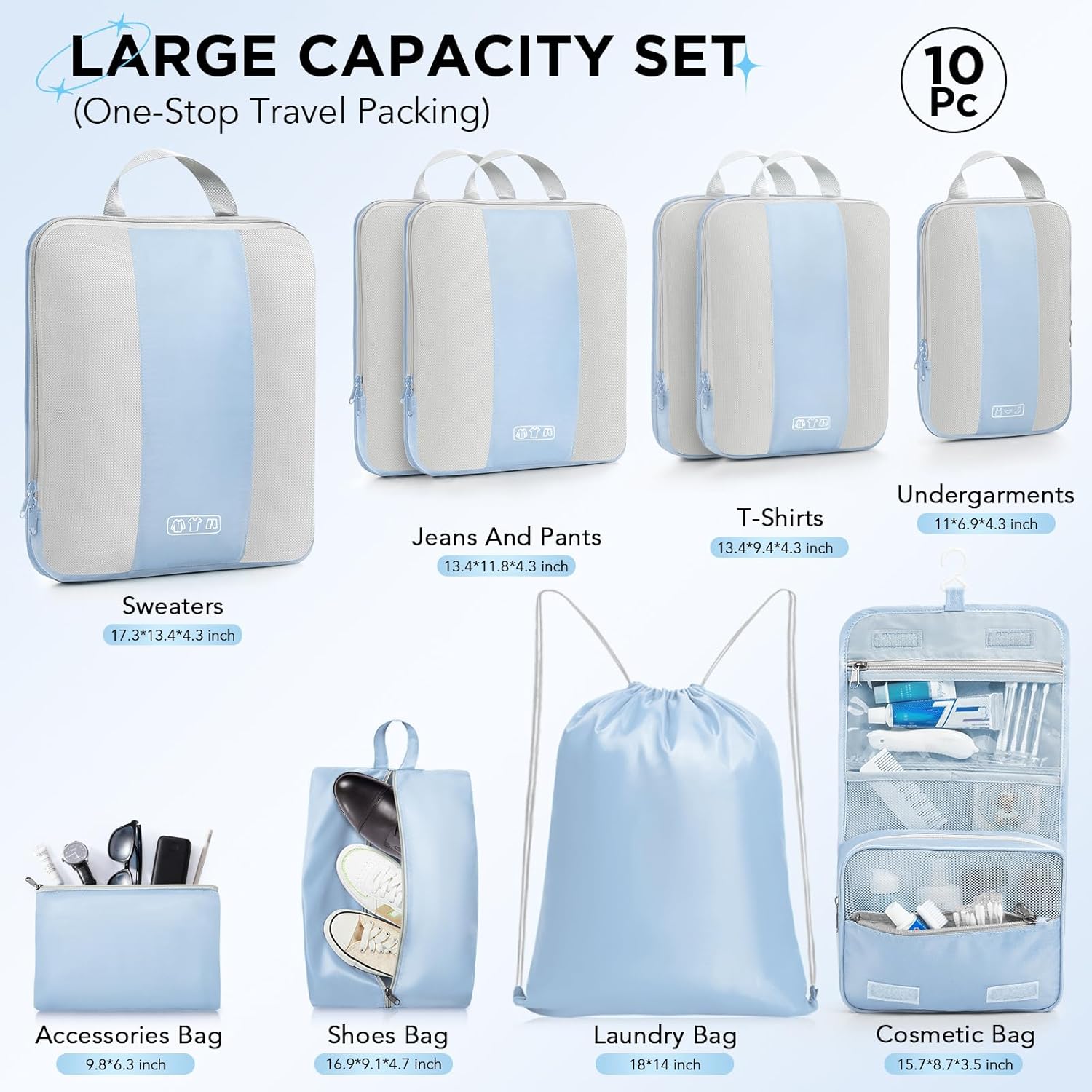 OlarHike | Compression Packing Cubes | 10 Sets | Light Blue