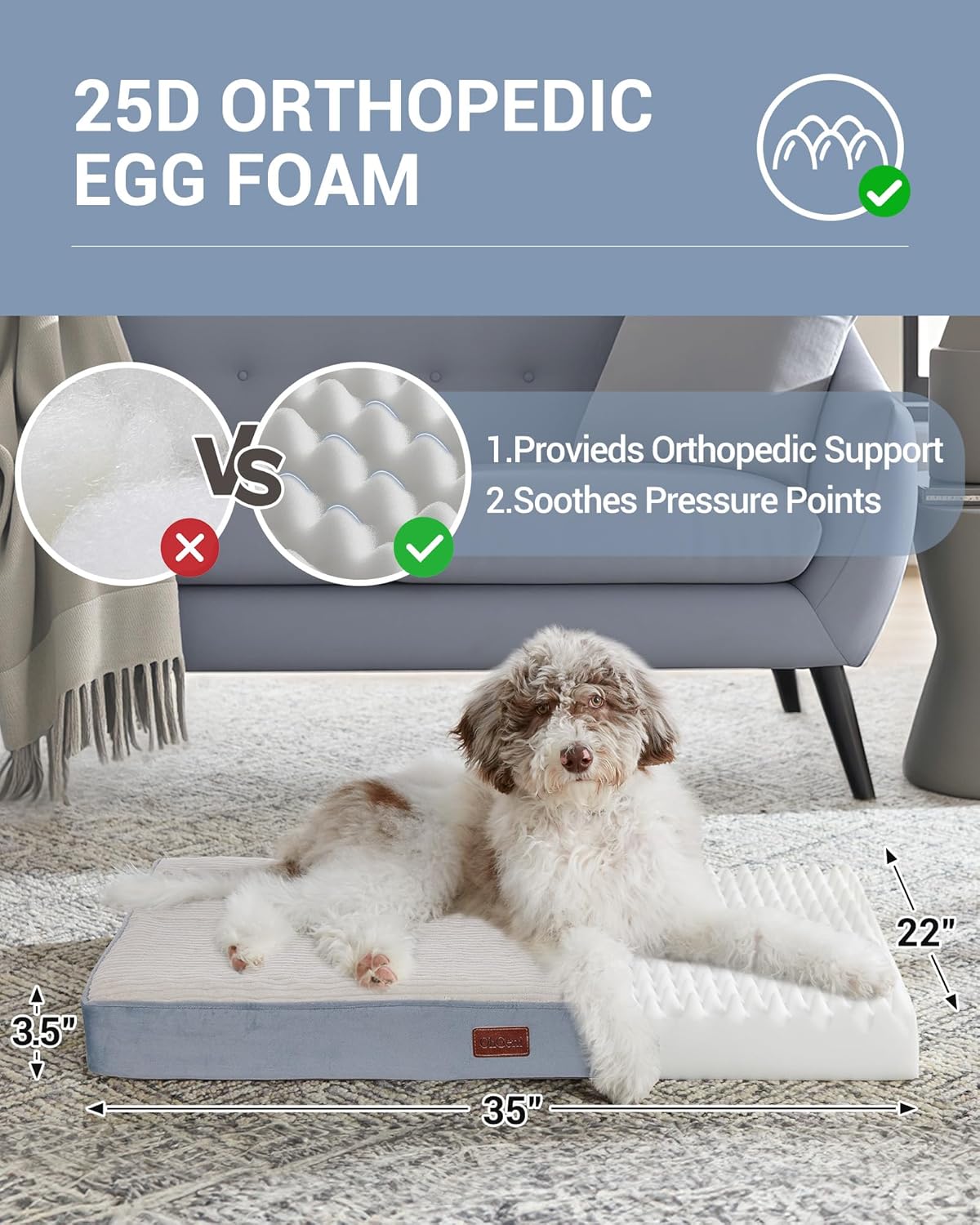 OhGeni | Dog Bed | 35 Inch | Spa Blue - aborderproducts