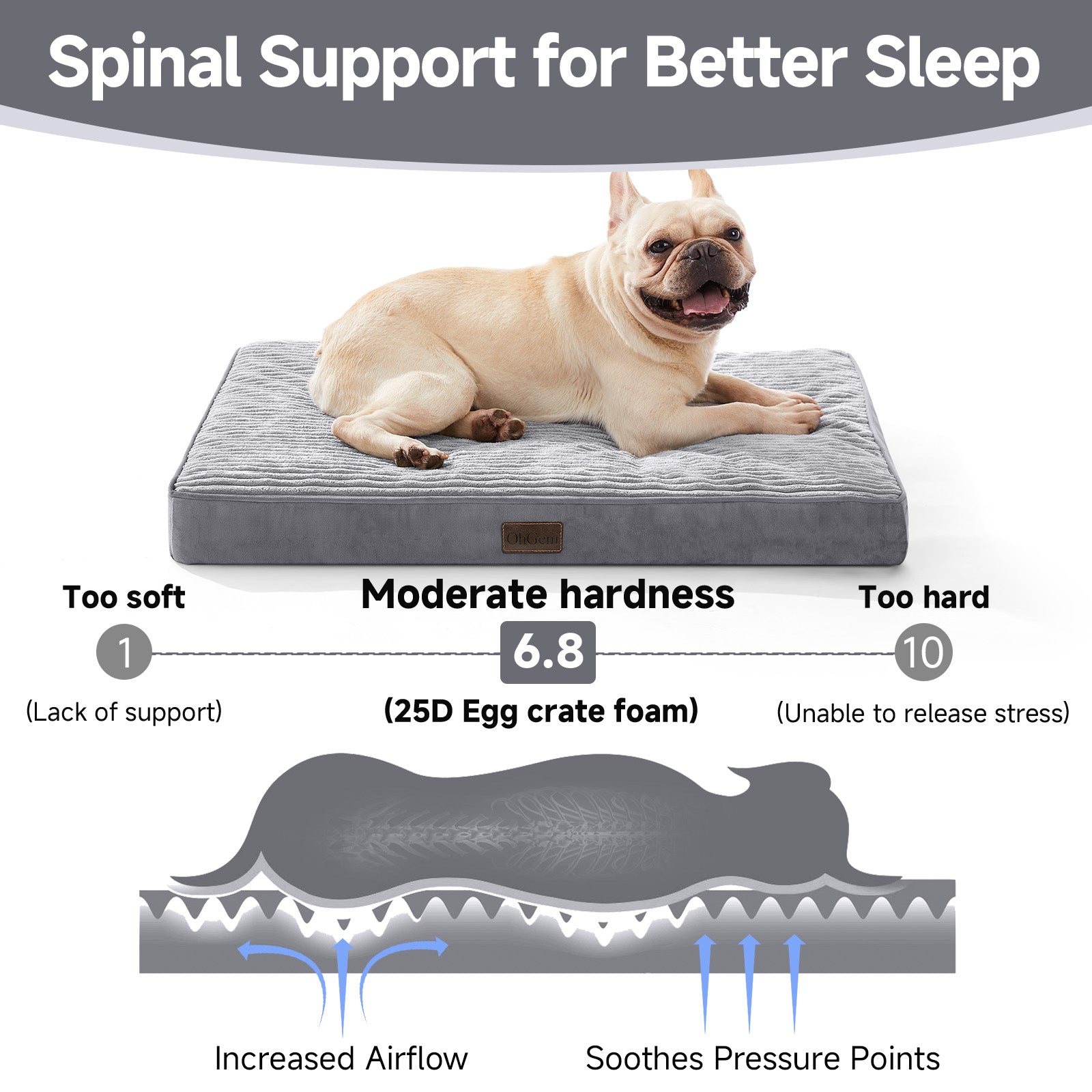 OhGeni | Flat Dog Bed | 30" | Gray - aborderproducts