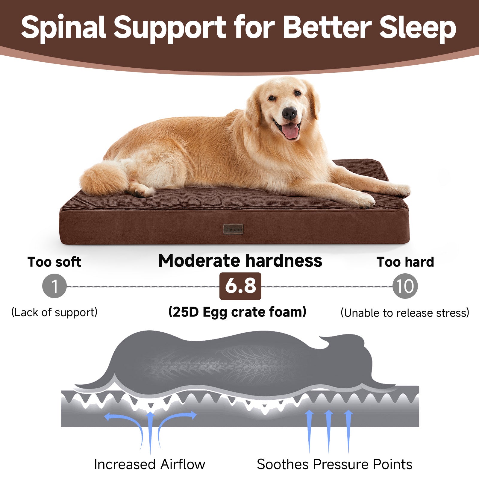 OhGeni | Orthopedic Waterproof & Machine Washable Dog Bed | 44 Inches | Brown - aborderproducts