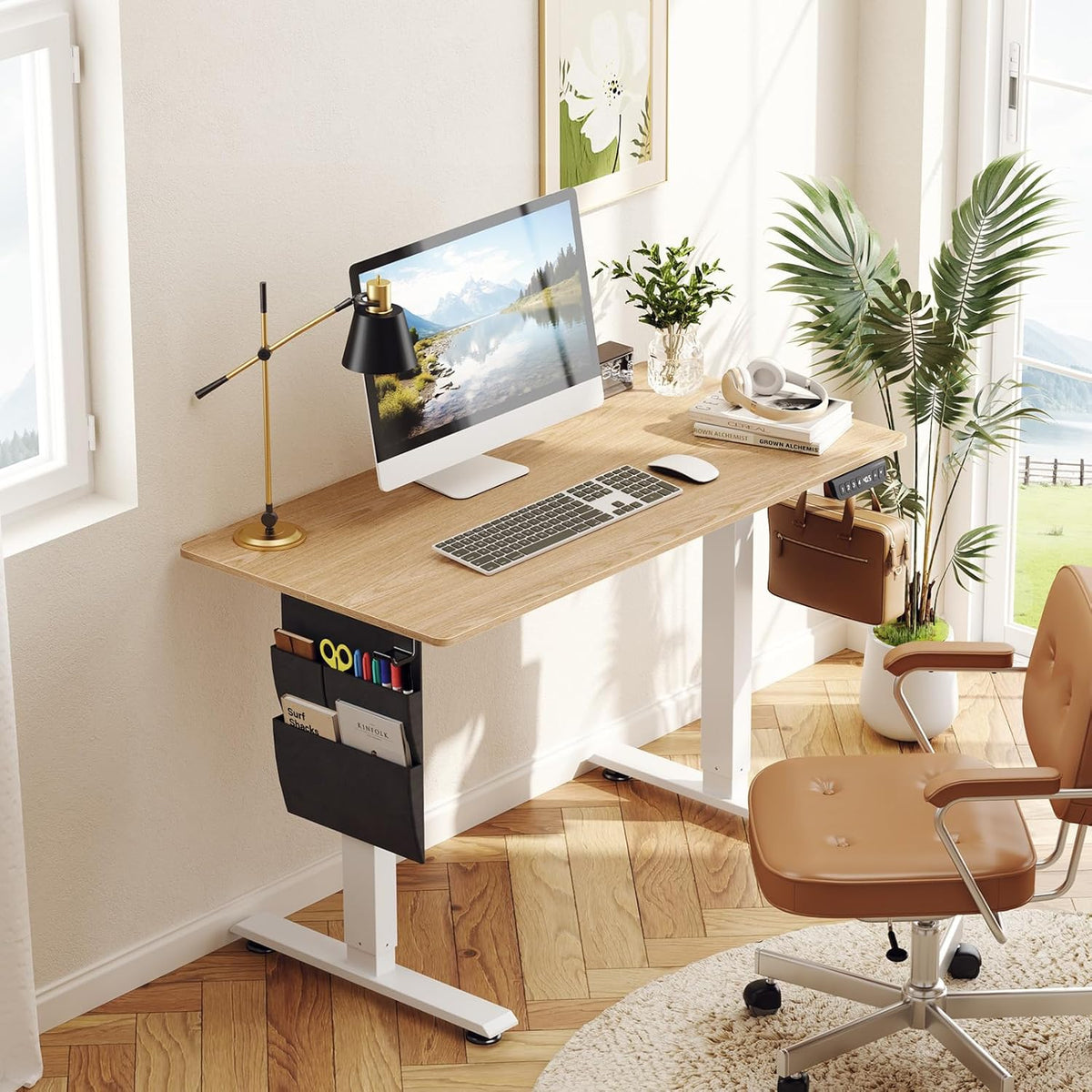 Veken | Standing Desk with Side Storage Pocket | 47.2 Inch | Maple