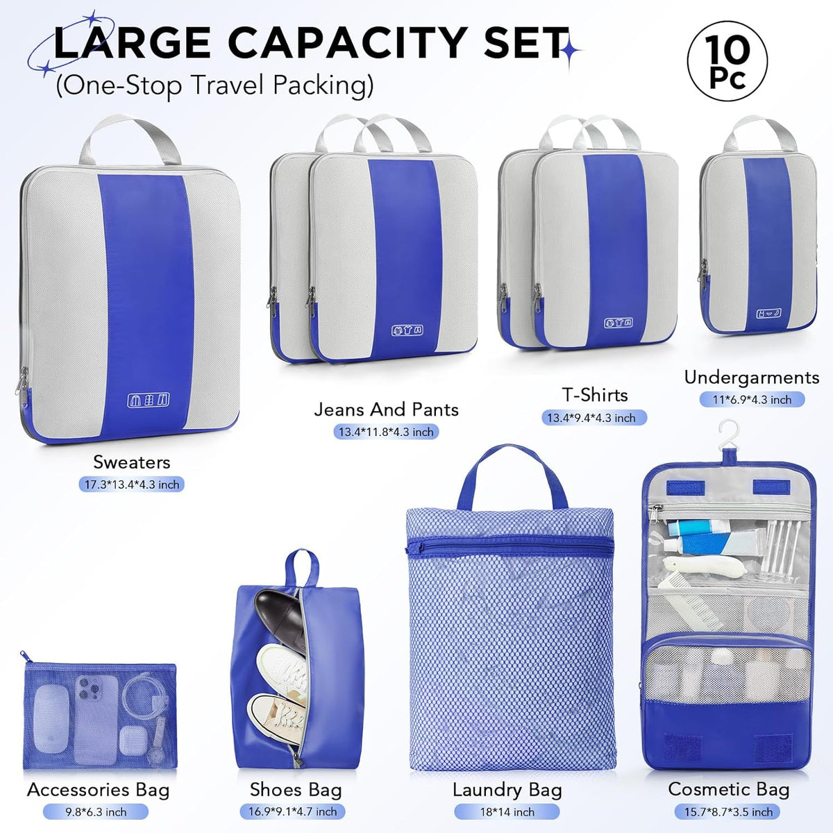 OlarHike | Compression Packing Cubes | 10 Set | Klein Blue