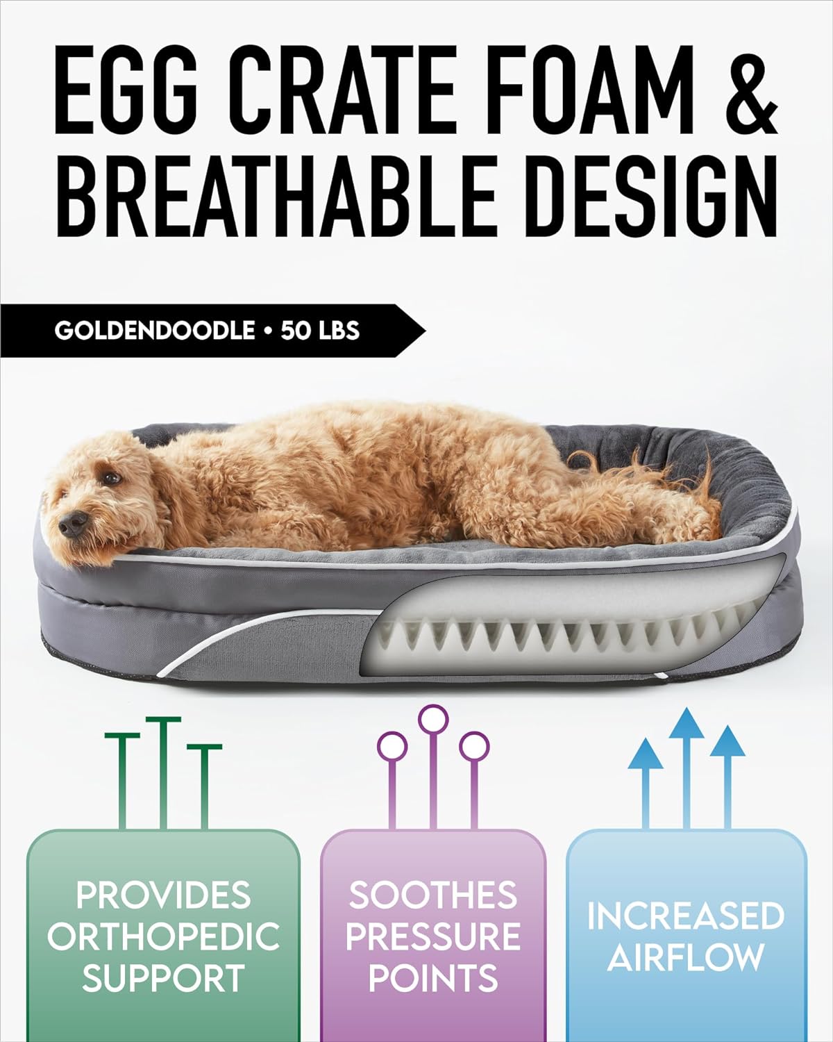 Orthopedic Dog Bed| X-Large (42 x 31 x 7 Inch))|Gray|OhGeni - aborderproducts