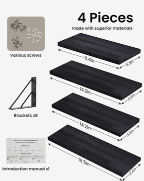 BAYKA Wall Shelves for Bedroom Decor, Floating Shelves for Wall Storage, Display Mounted Rustic Wood Shelf for Books,Plants,Corner Shelves for Bathroom,Kitchen,Living Room(Set of 4) - aborderproducts