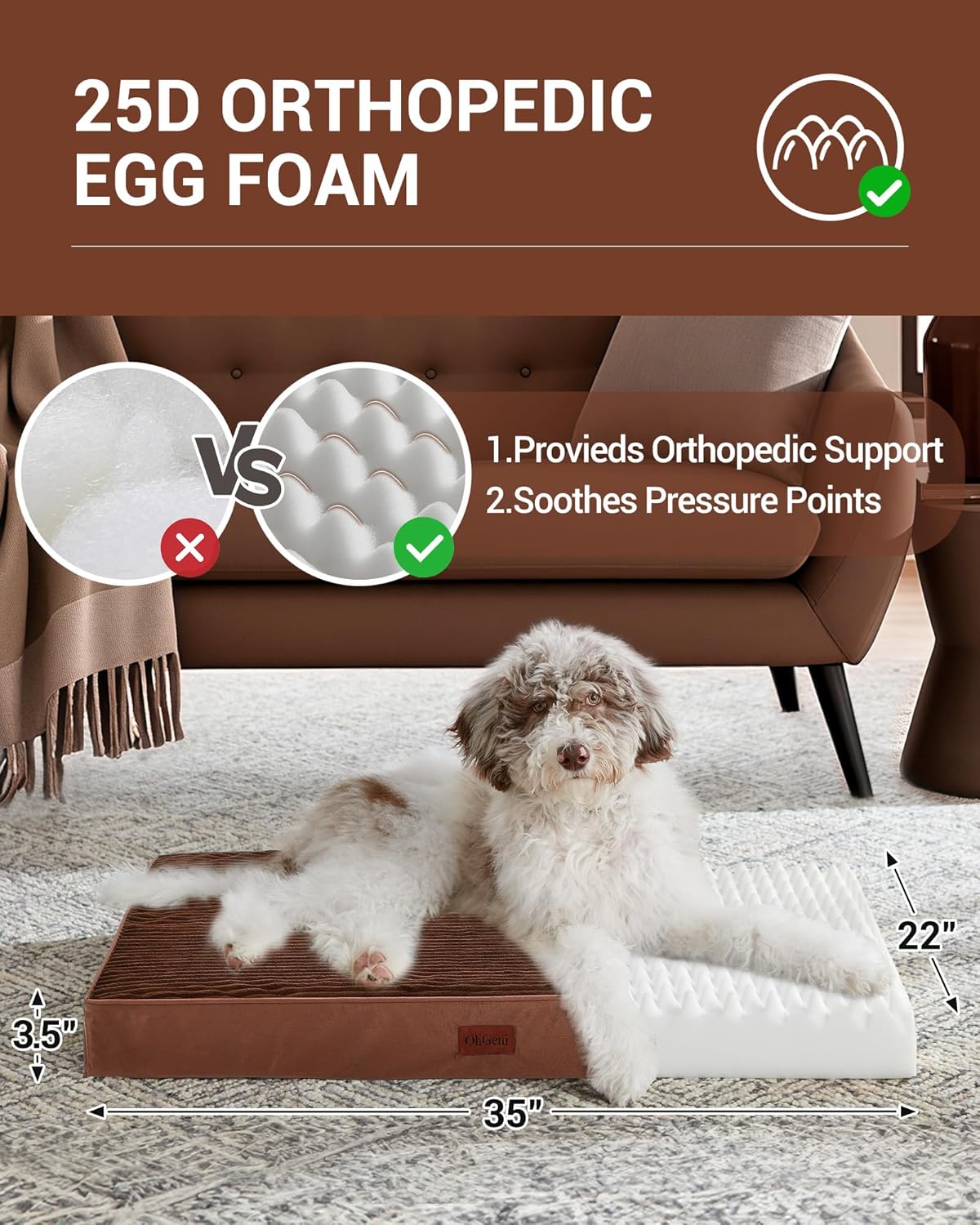 OhGeni | Dog Bed | 35 Inch | Brown - aborderproducts