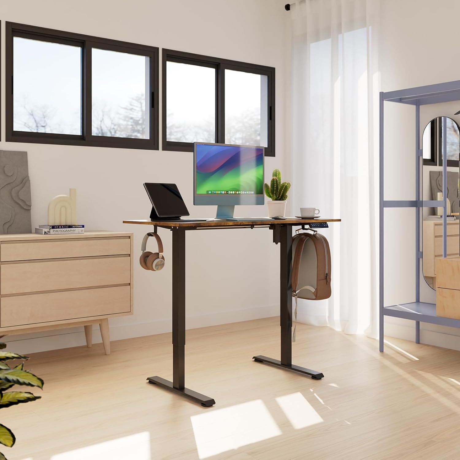 Veken | Electric Standing Desk | 48 Inch | Brown - aborderproducts
