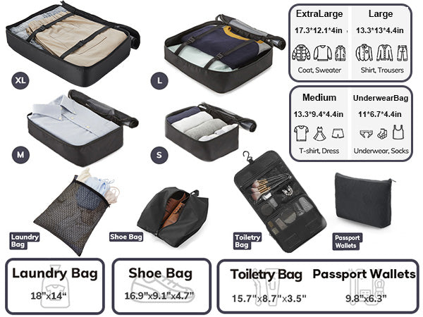 Veken 10 Set/8 Set Packing Cubes for Travel Essentials,Anti-Wrinkle Buckled Suitcase Organizer for Shoe & Toiletry Bag,Carry On Luggage Bag for Airplane & College Dorm Room Accessories,Women Men Gifts-53