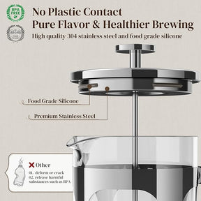 Veken French Press Coffee Maker 34oz 1 L, Heat Resistant Thickened Borosilicate Glass, No Plastic Touching Cafe, Stainless Steel Brewer, Cold Brew Cafetera Teapot for Kitchen Travel Camping, Silver - aborderproducts