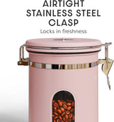 Veken Coffee Canister with Window, Airtight Stainless Steel Kitchen Food Storage Container with Lids, Date Tracker and Scoop for Grounds Coffee, Beans, Tea, Flour, Cereal, Sugar Jars, 22OZ, Pink