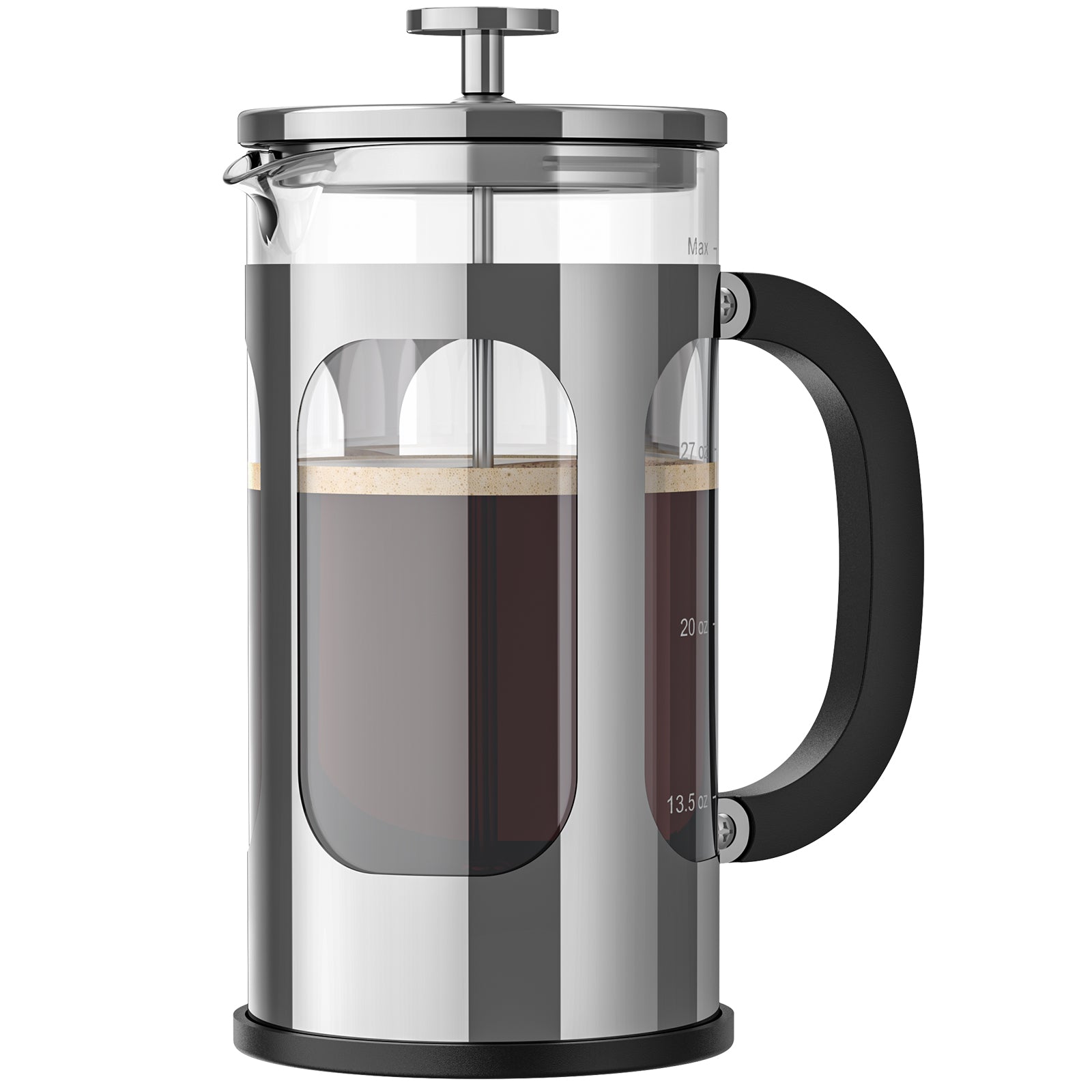 Veken French Press Coffee Maker 34oz 1 L, Heat Resistant Thickened Borosilicate Glass, No Plastic Touching Cafe, Stainless Steel Brewer, Cold Brew Cafetera Teapot for Kitchen Travel Camping, Silver - aborderproducts