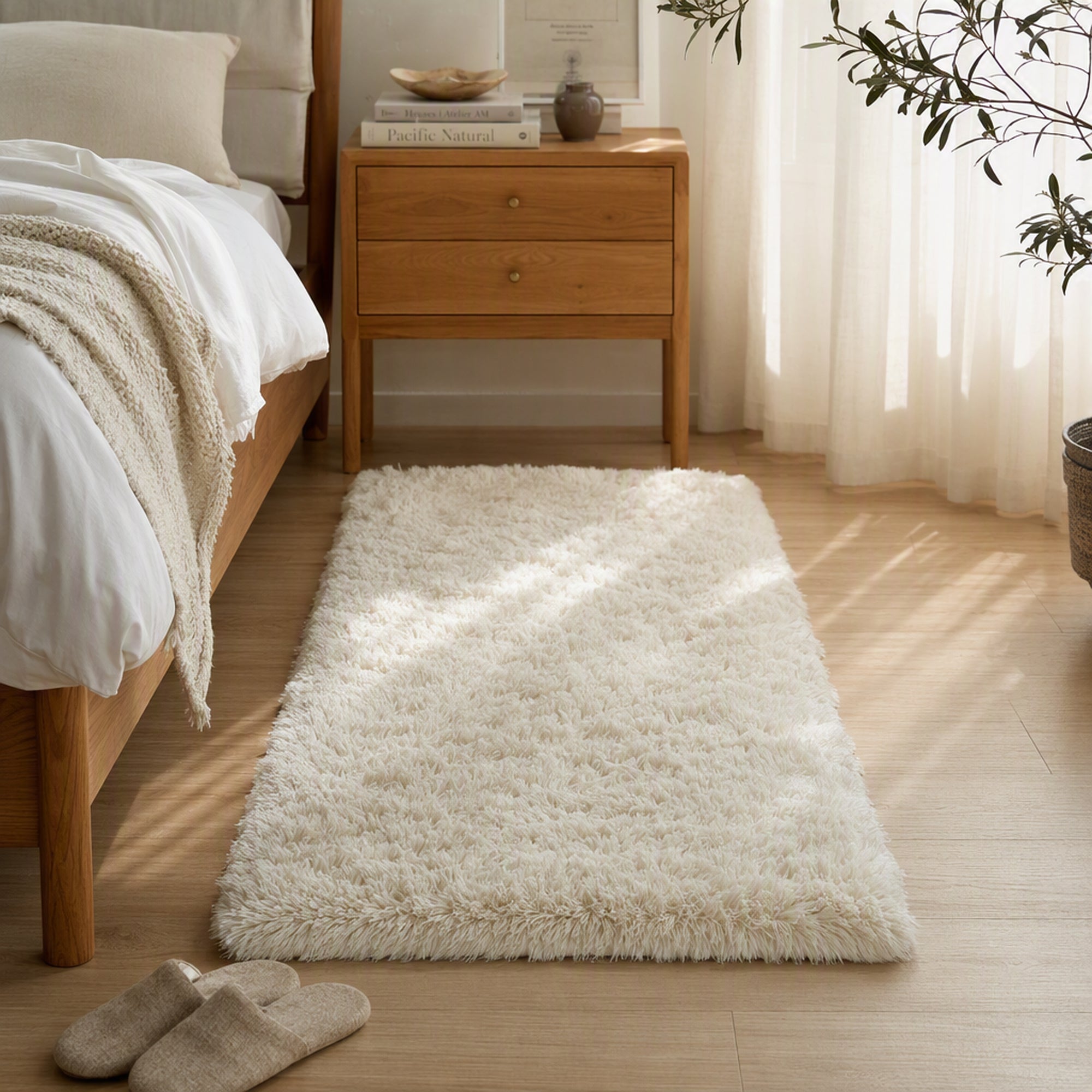Ophanie 2x3 Small Area Rug Non Slip Plush Entryway Bedroom Rug Ivory Soft Fluffy Throw Carpet