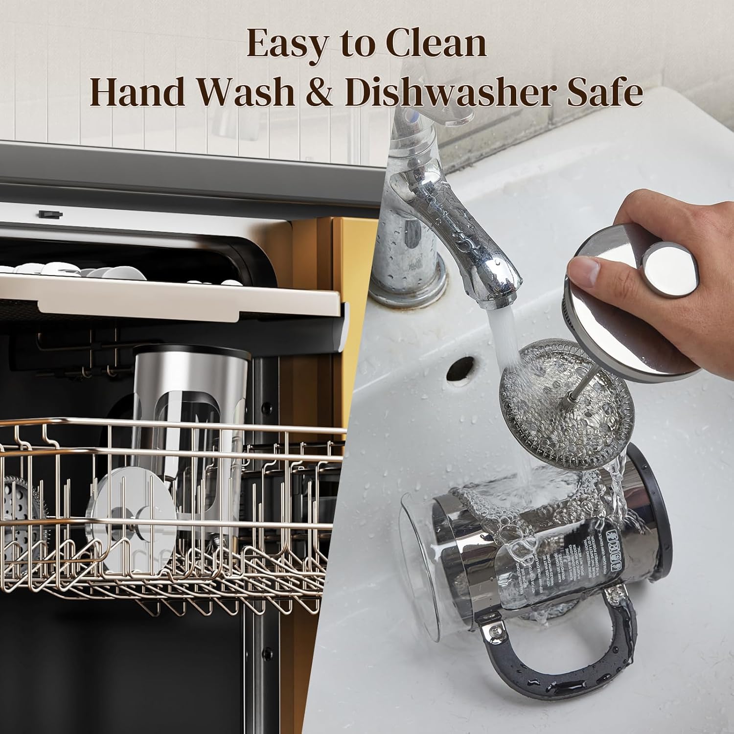 Veken French Press Coffee Maker 34oz 1 L, Heat Resistant Thickened Borosilicate Glass, No Plastic Touching Cafe, Stainless Steel Brewer, Cold Brew Cafetera Teapot for Kitchen Travel Camping, Silver - aborderproducts